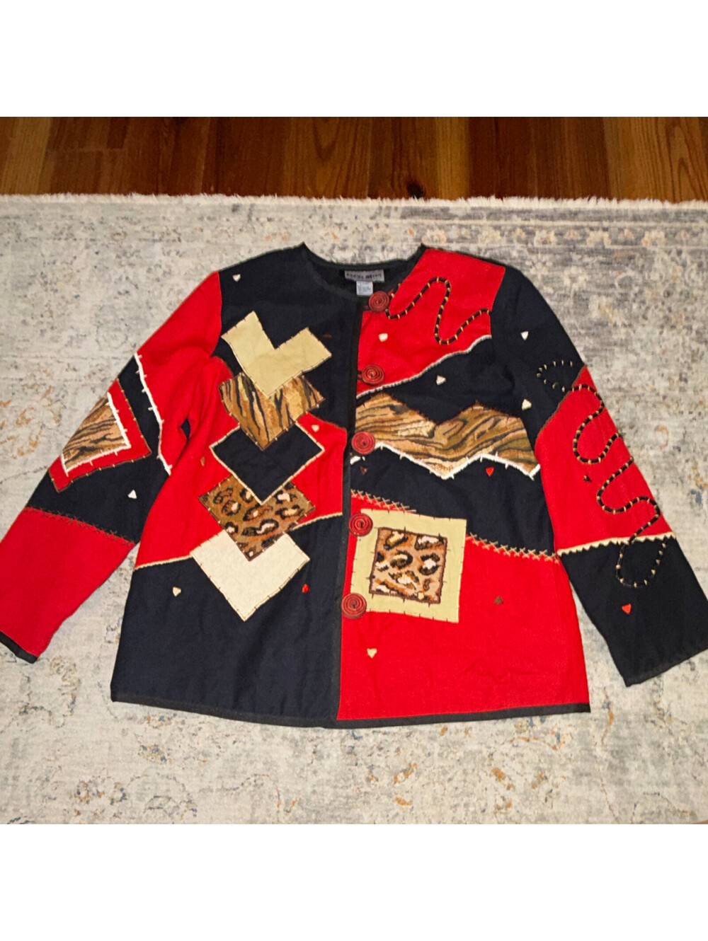 Indigo Moon S Women's Patchwork Jacket Red/Black Button Front Lined S A443